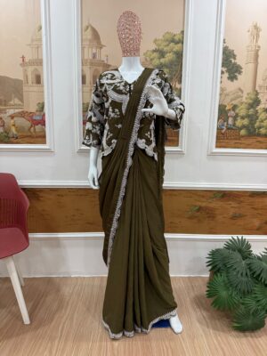 Trending Indo Western Ready To Wear Saree With Fully Embroidered Koti